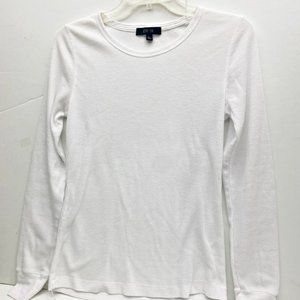 Active USA Womens Blouse White Long Sleeve Crew Neck Cotton Pullover Top L